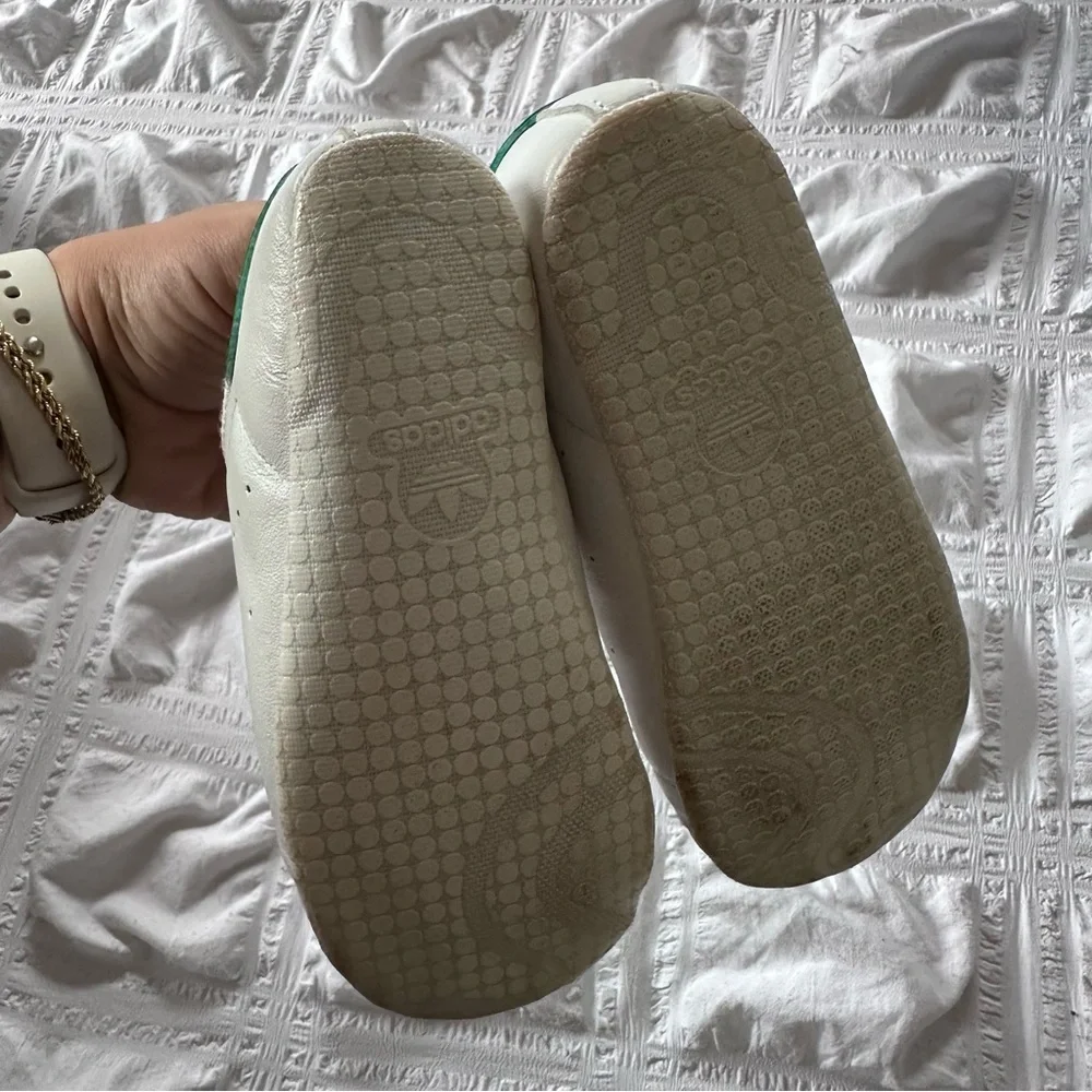 adidas Kids White Sneakers with Green Heel Tab